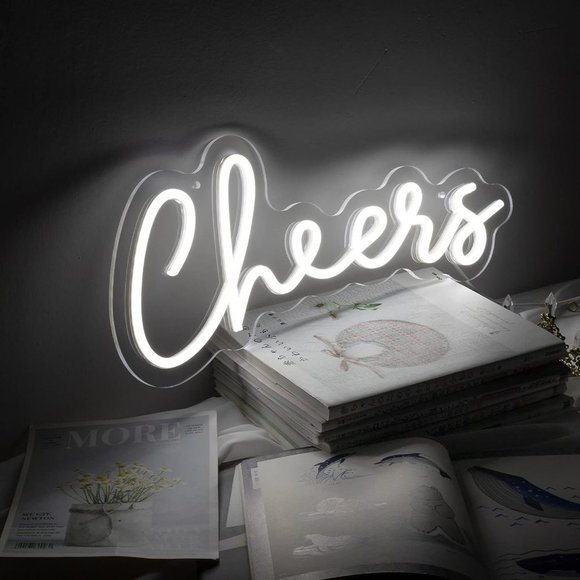 Neon White Cheers Text Wall Hanging Anniversary Wedding Birthday Cute LED Sign - Picture 2 of 7